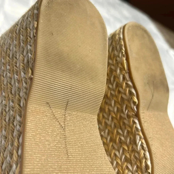 platform JustFab women sandals sz 6.5 yellow heel wedge espadrille,ankle strap - Picture 14 of 15